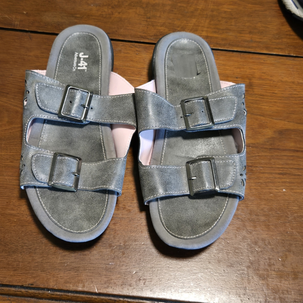 J-41 Grey / Pink Slides - Size 8m Sandals